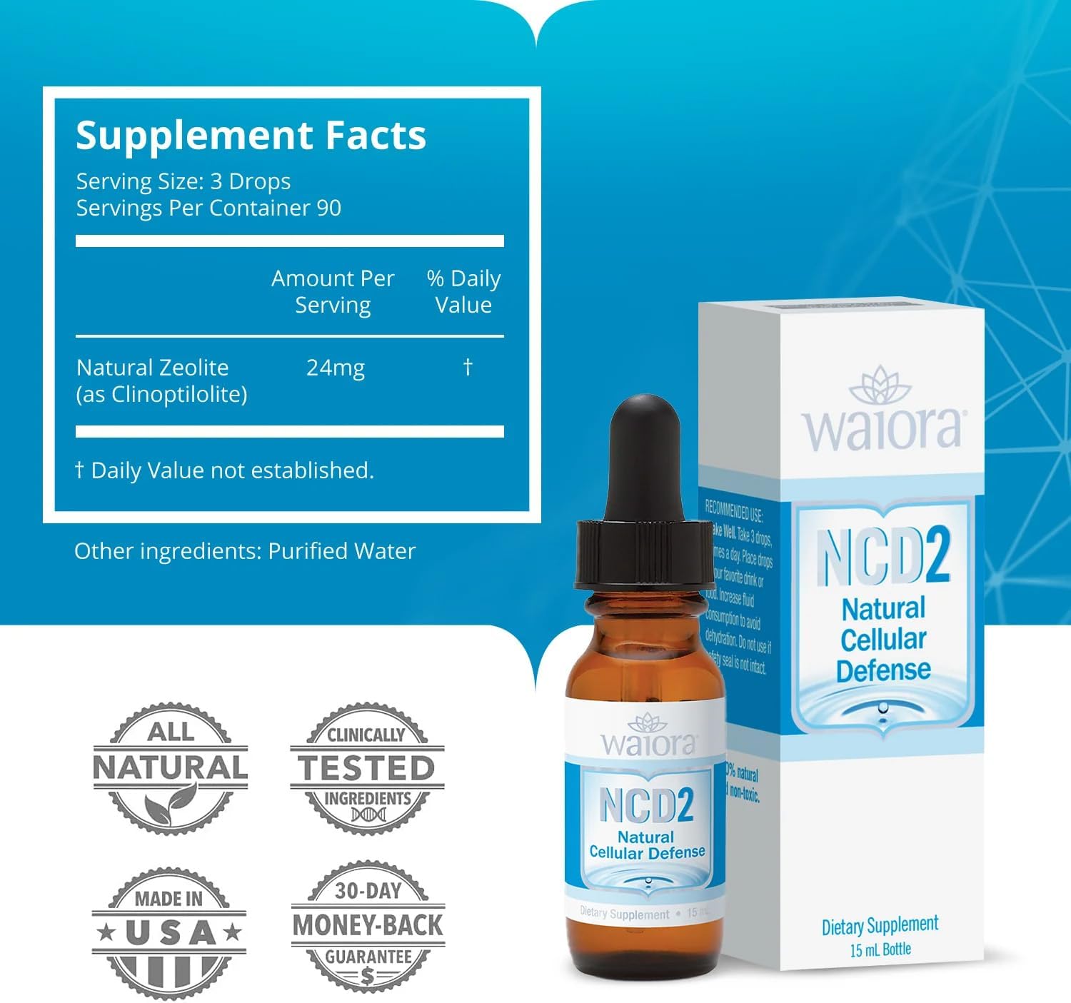 Waiora Ncd Activated Liquid Zeolite Drops, For Natural Body Cleanse & Promote Immune Support, Mix In Food/Drinks, All Natural, Promote Ph Balance - 2 (0.5 Oz) Bott, 180 Serv. : Health & Household