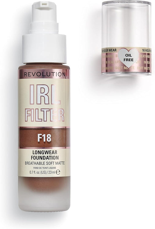 Makeup Revolution Irl Filter, Longwear Foundation, Medium To Full Coverage, Matte Finish, 16 Hour Wear, F12.5, Medium/Dark Skin Tones, 23Ml