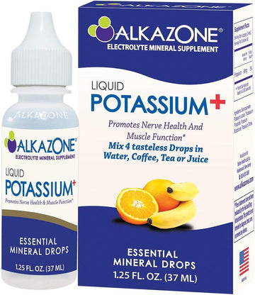 ALKAZONE Liquid Potassium+ | Liquid Supplements Have Faster Absorption Rate | Concentrated | Easiest Way to take Potassium | Tasteless Flavorless | 1.25 Oz, Clear, Pack of 1