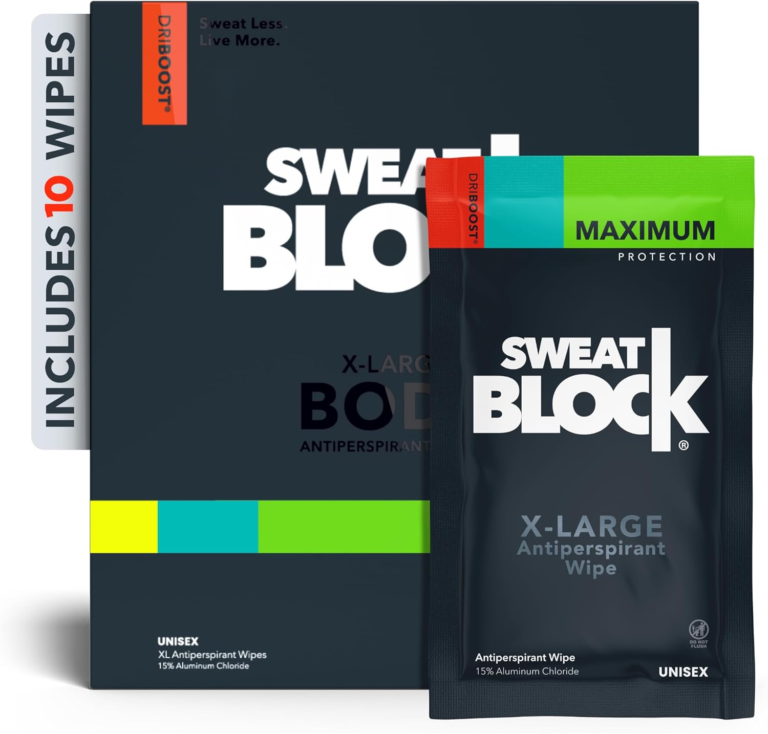 Sweatblock Antiperspirant Body Wipes For Men & Women - Max Clinical Strength Anti Sweat Wipes - Block Sweat & Treat Hyperhidrosis - 10 Unscented Wipes