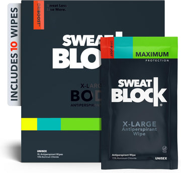 Sweatblock Antiperspirant Body Wipes For Men & Women - Max Clinical Strength Anti Sweat Wipes - Block Sweat & Treat Hyperhidrosis - 10 Unscented Wipes