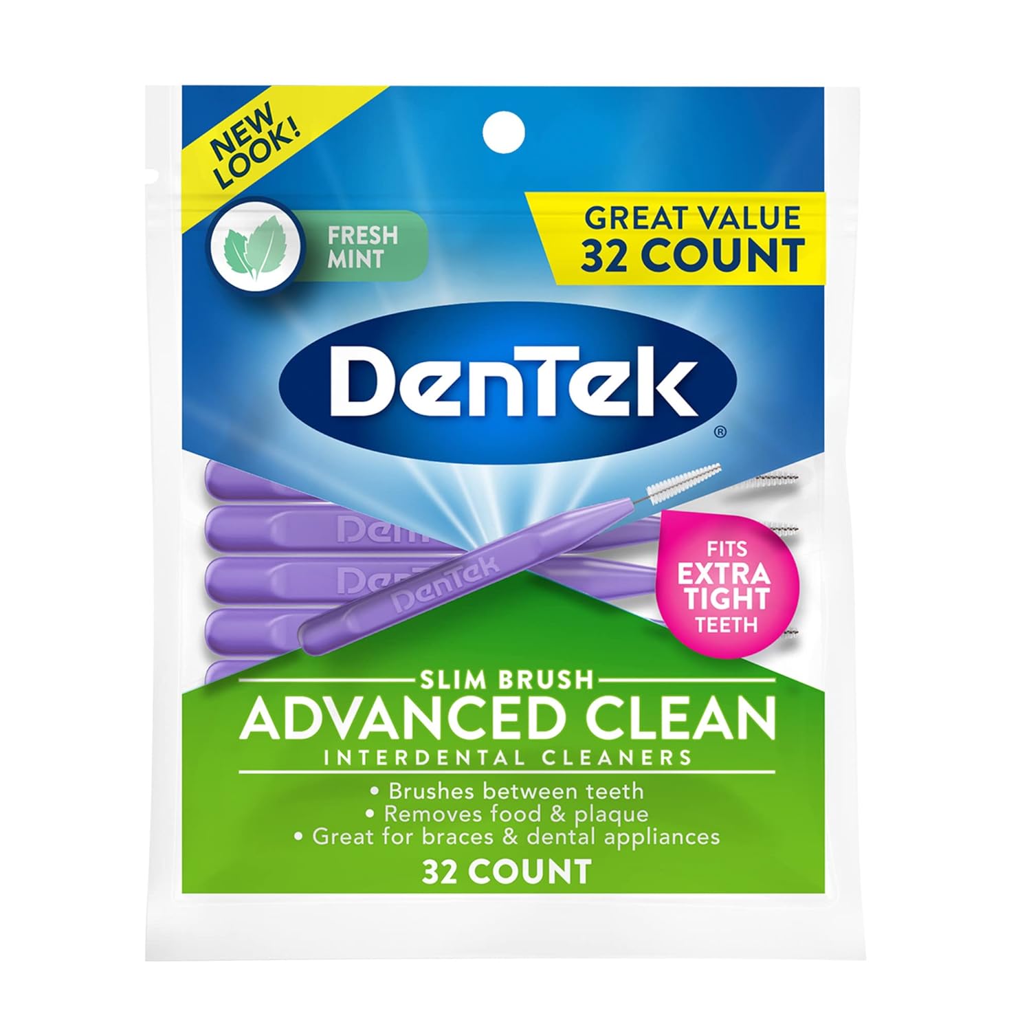 Dentek Slim Brush Advanced Clean Interdental Cleaners, Extra Tight, 32 Count