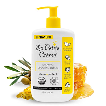 La Petite Creme French Premium Diapering Lotion - Diaper Cream Alternative To Baby Wipes - Gentle Moisturizer & Skin Cleanser With Usda Certified Organic Ingredients - Baby Essentials (8 Oz)