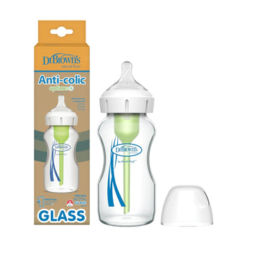 Dr. Brown'S Natural Flow Anti-Colic Options+ Wide-Neck Glass Baby Bottle 9 Oz/270 Ml,With Level 1 Slow Flow Nipple,1 Pack,0M+