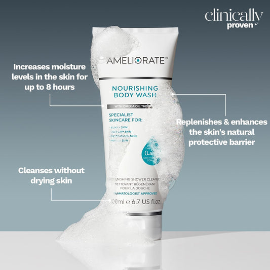 Ameliorate Nourishing Body Wash 200Ml | Lab6, Soap-Free, Omega Oils | Dermatologically Tested