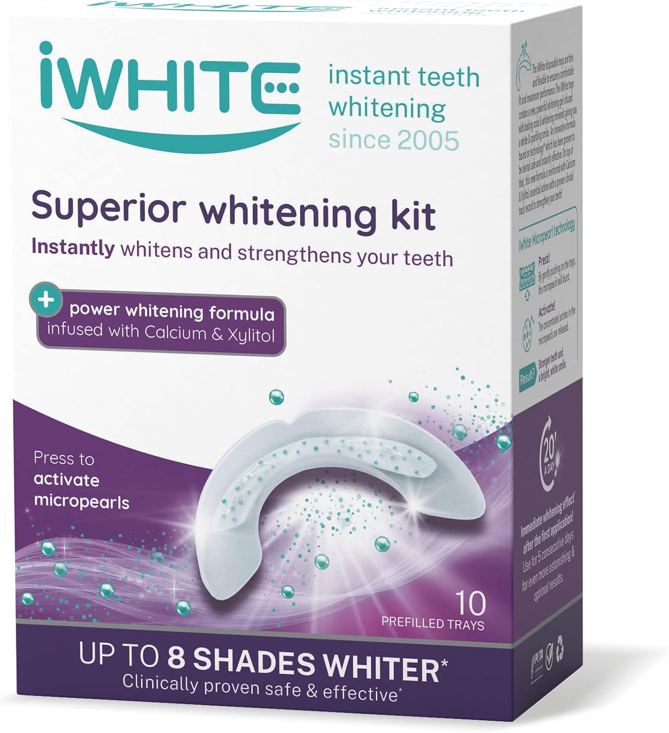 Iwhite Superior Teeth Whitening Kit - 10 Trays - Professional Teeth Whitening Up To 8 Shades Lighter. Whitens And Restores Enamel - Clinically Approved - Microbeads, Calcium, And Xylitol