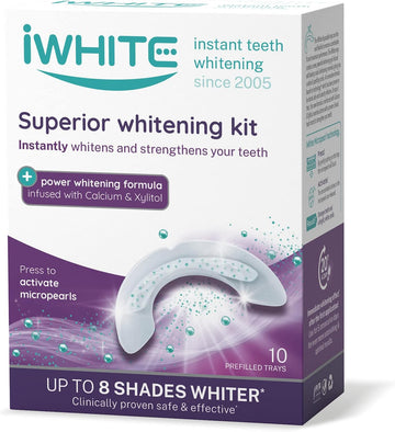 Iwhite Superior Teeth Whitening Kit - 10 Trays - Professional Teeth Whitening Up To 8 Shades Lighter. Whitens And Restores Enamel - Clinically Approved - Microbeads, Calcium, And Xylitol