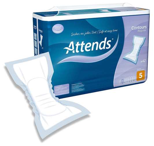 Attends 205228 Contours Regular 5 Incontinence Pad, White (Pack Of 42)