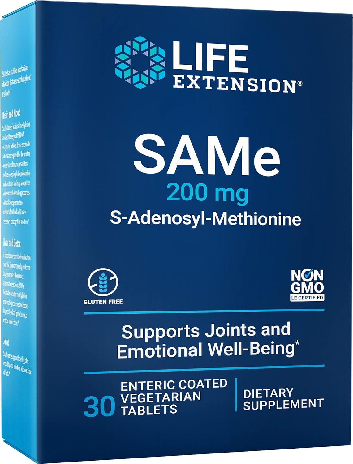 Life Extension SAMe 200 mg Promotes Mood, Liver & Joint Health – Non-GMO, Gluten-Free, Vegetarian – 30 Enteric-Coated Vegetarian Tablets