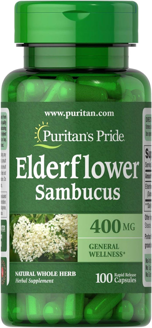 Puritan's Pride Elderflower Sambucus 400 Mg, 100 Capsules : Health & Household