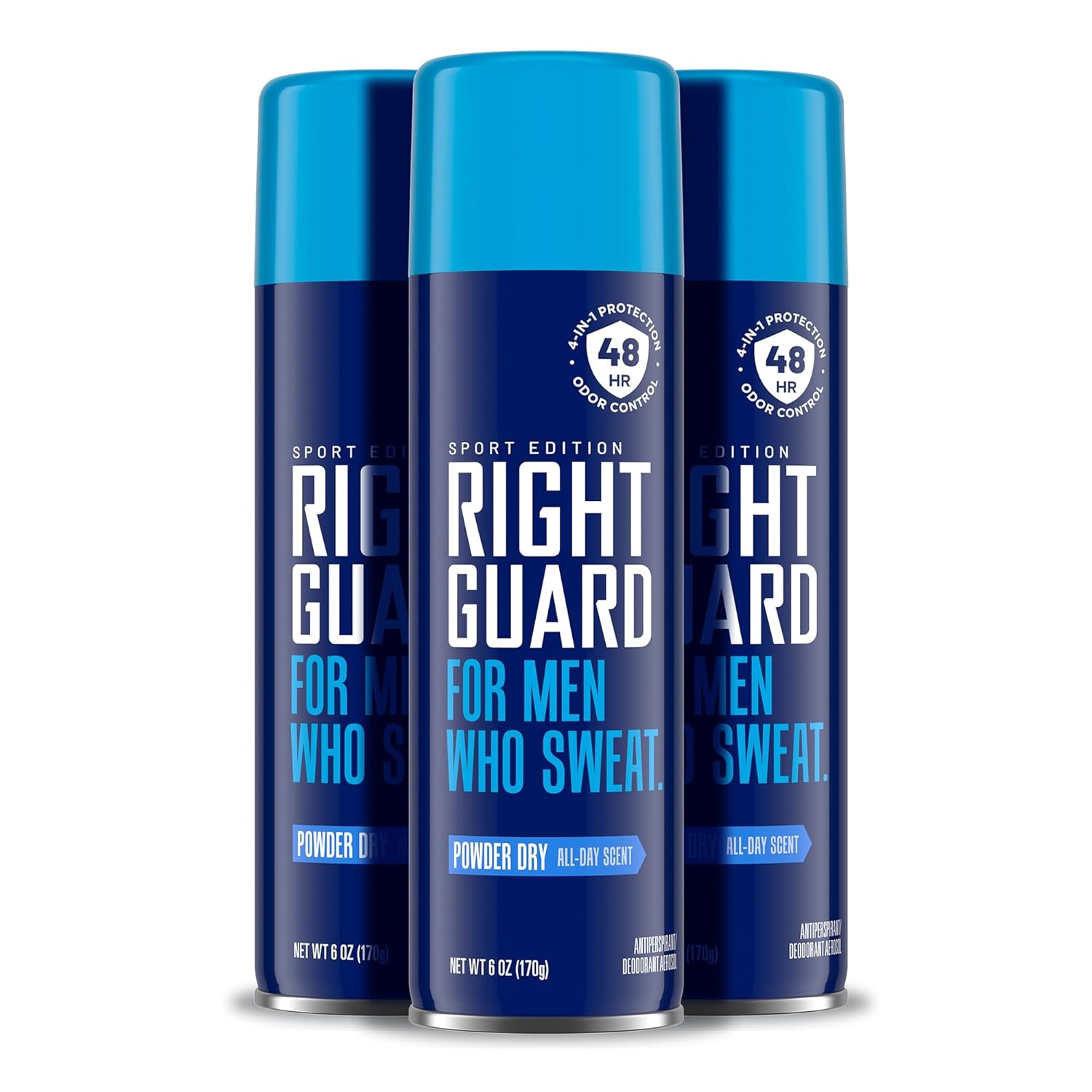 Right Guard Sport Antiperspirant & Deodorant Spray | 4-in-1 Protection Spray Deodorant For Men | Blocks Sweat | 48-Hour Odor Control | Powder Dry Scent, 6 oz. (3 count)