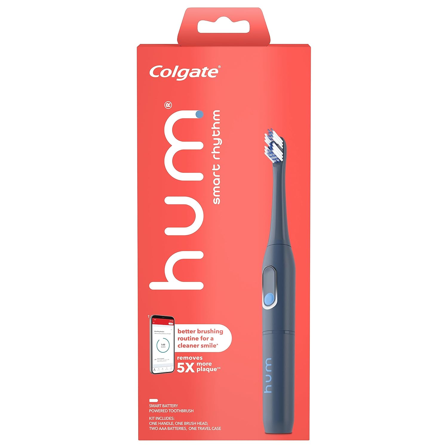 Hum By Colgate Smart Rhythm Sonic Toothbrush Kit, Battery-Powered, Slate Grey