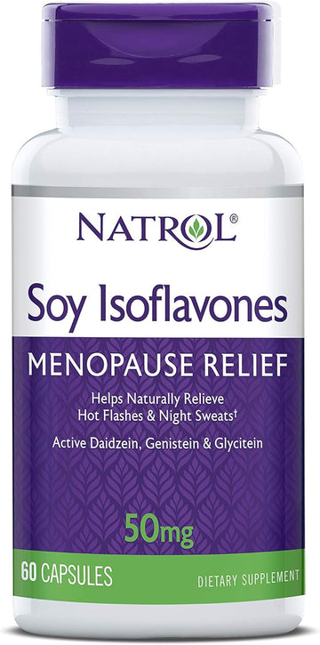 Natrol Soy Isoavones Capsules, Menopause Relief, Helps Naturally Relieve Hot Ashes And Night Sweats, Active Daidzein, Genistein And Glycitein, Non-Gmo Soy, 50Mg, 60 Count