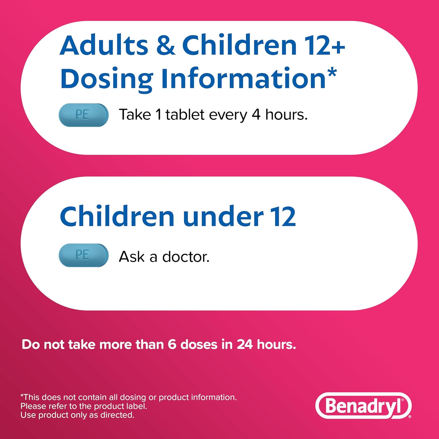 Benadryl Allergy Plus Congestion Ultratabs with Diphenhydramine HCl Antihistamine & Phenylephrine HCl Nasal Decongestant, Allergy & Sinus Congestion Relief Tablets, 24 ct : Health & Household