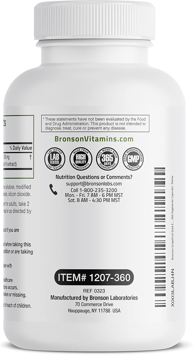 Bronson Grapefruit Seed Extract 500 MG per Serving Citrus Paradisi Supports Immune Health & Helps Maintain a Healthy Gastrointestinal Tract - Non-GMO, 360 Vegetarian Capsules : Health & Household