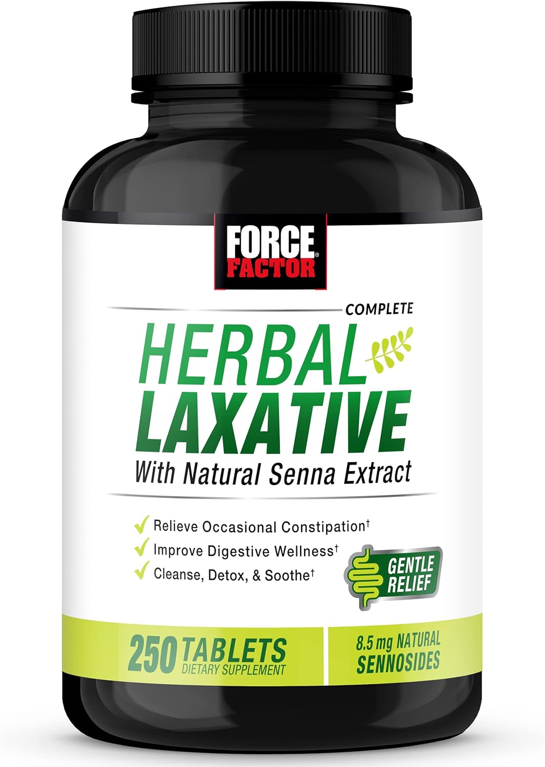 FORCE FACTOR Herbal Laxative for Constipation Relief for Adults, Digestion Supplement Made with Senna to Cleanse, Detox, and Soothe, Laxatives for Constipation for Women and Men, 250 Tablets