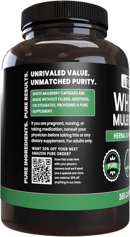 Pure Original Ingredients White Mulberry (365 Capsules) No Magnesium Or Rice Fillers, Always Pure, Lab Verified