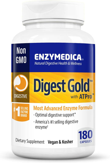 Enzymedica Digest Gold + Atpro, Maximum Strength, Fast-Acting, Helps Digest Large Meals, Prevents Bloating And Gas, 180 Count (Ffp)
