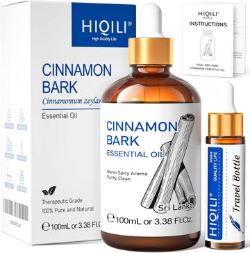 HIQILI 100ML Cinnamon Essential Oil, Pure Natural Premium Oils for Diffuser, Add to Spray Shampoo - 3.38 Fl Oz