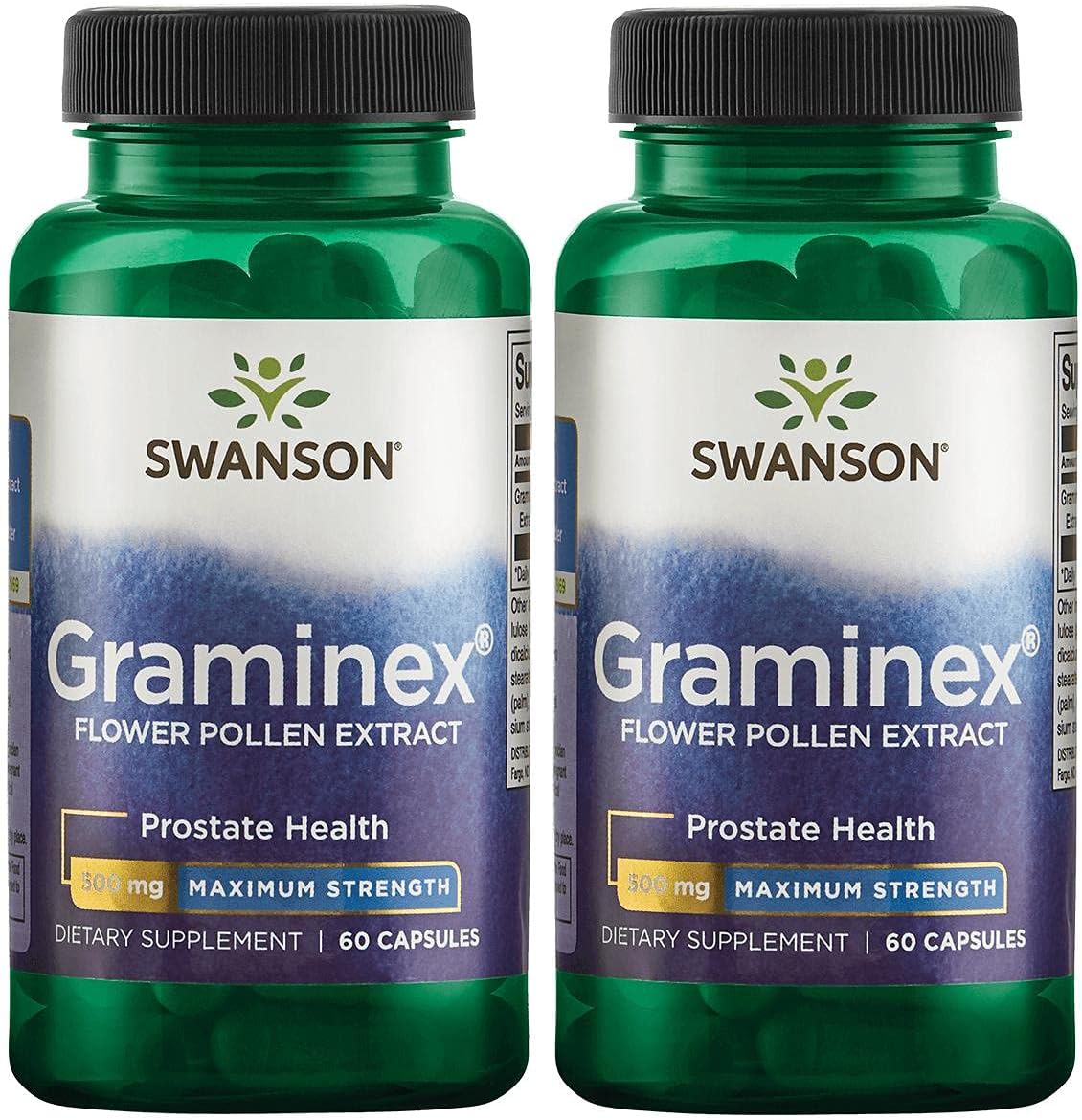 Swanson Maximum Strength Graminex Flower Pollen Extract - Supports Prostate Health, Urinary Tract Function, And Kidney Health - Mens Health Supplement - (60 Capsules, 500Mg Each) (2 Pack)