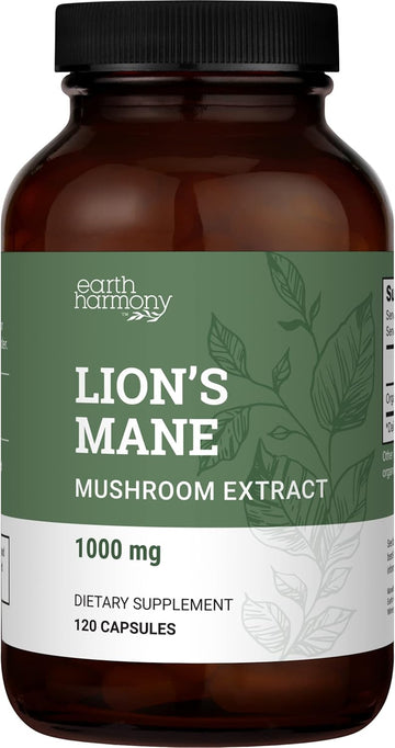 Organic Lions Mane Supplement (1000Mg), 2-Month Supply Lion'S Mane Mushroom Supplement Extract To Support Focus, Memory, Nootropics Brain Supplement (120 Capsules)