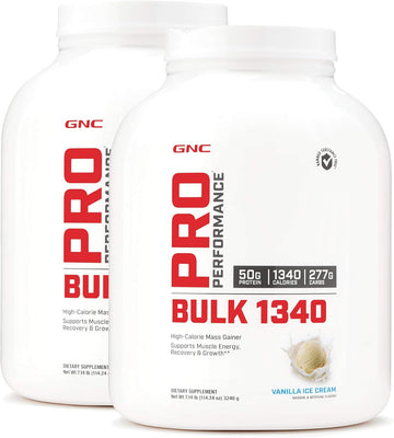 Gnc Pro Performance Bulk 1340 - Vanilla Ice Cream, Twin Pack, 9 Servings Per Bottle, Supports Muscle Energy, Recovery And Growth