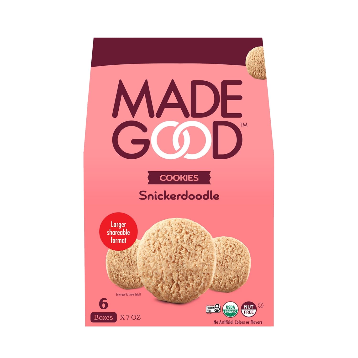 Madegood Snickerdoodle Cookies (6 Boxes, 7Oz Each) Organic, Improved Taste & Texture