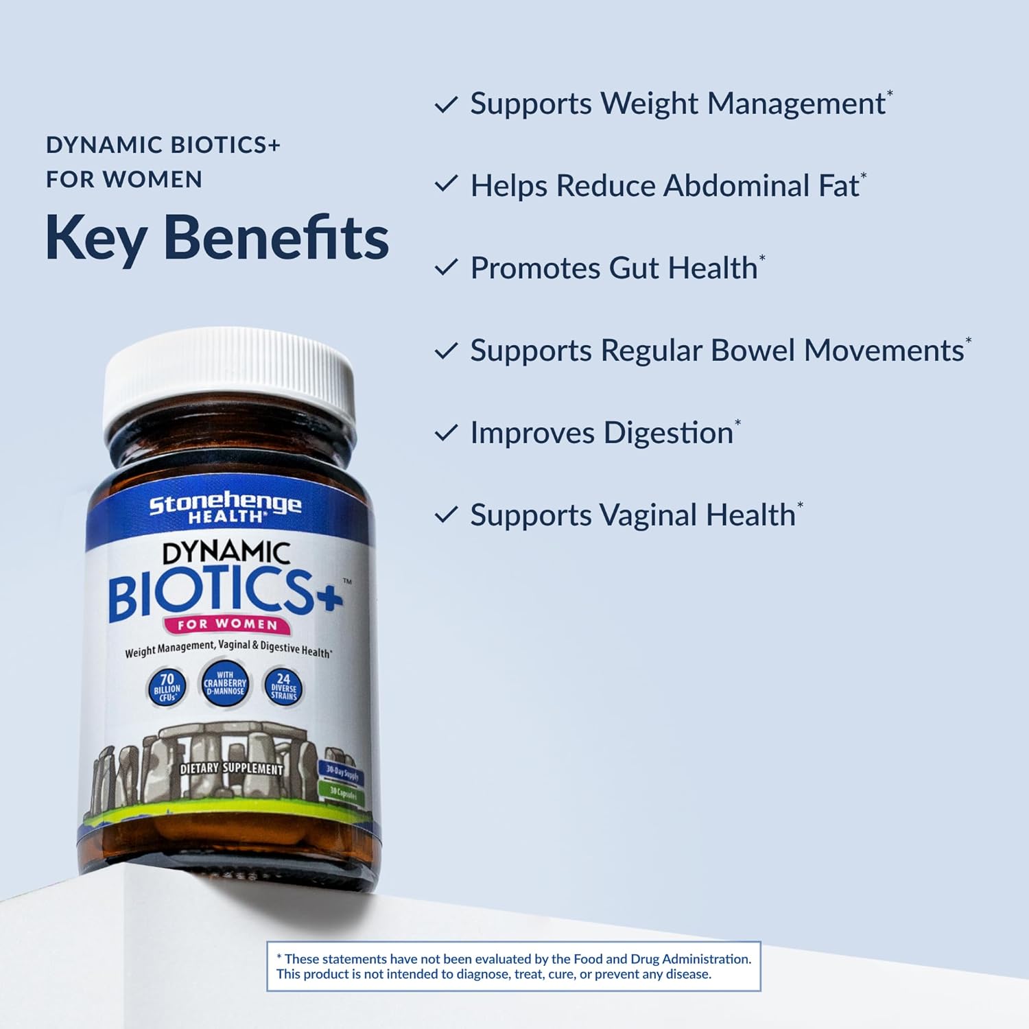 Stonehenge Health Probiotics 70 Billion Cfu + 24 Strains, Prebiotic, Dynamic Biotics+ For Women, New Formula For Weight Management, Digestive & Vaginal Support, Delayed Release Shelf Stable Non-Gmo
