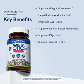 Stonehenge Health Probiotics 70 Billion Cfu + 24 Strains, Prebiotic, Dynamic Biotics+ For Women, New Formula For Weight Management, Digestive & Vaginal Support, Delayed Release Shelf Stable Non-Gmo