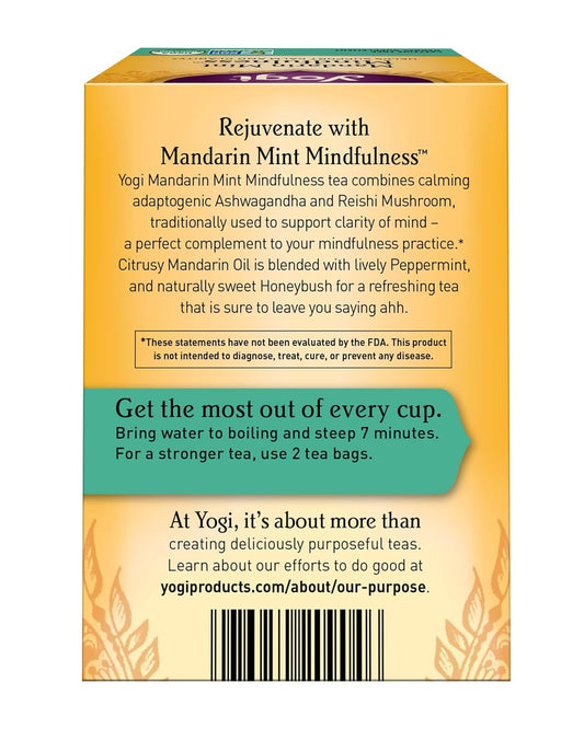 Yogi Tea Mandarin Mint Mindfulness - 16 Tea Bags Per Pack (6 Pack) - Organic Mandarin Mint Tea - Calming Herbal Tea - Includes Ashwagandha, Reishi Mushroom, Mandarin, Peppermint & More