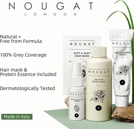 Nougat London Natural Black Natural Permanent Hair Dye Kit,Dermatologically Tested, Ammonia & Alcohol Free, 100% Grey Coverage, Hair Mask & Essence Included, Long Lasting