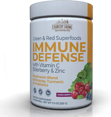 Country Farms Immune Defense Superfoods Drink Mix, Supports Immune Defense, Vitamin C With Black Elderberry, Supports Hydration, With Probiotics And Prebiotics, Berry Flavor, 40 Servings