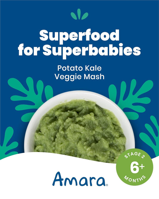 Amara Organic Baby Food - Stage 2 - Kale Potato - Baby Cereal To Mix With Breastmilk, Water Or Baby Formula - Shelf Stable Baby Food Made From Organic Fruit And Veggies - 7 Pouches, 3.5Oz Per Serving