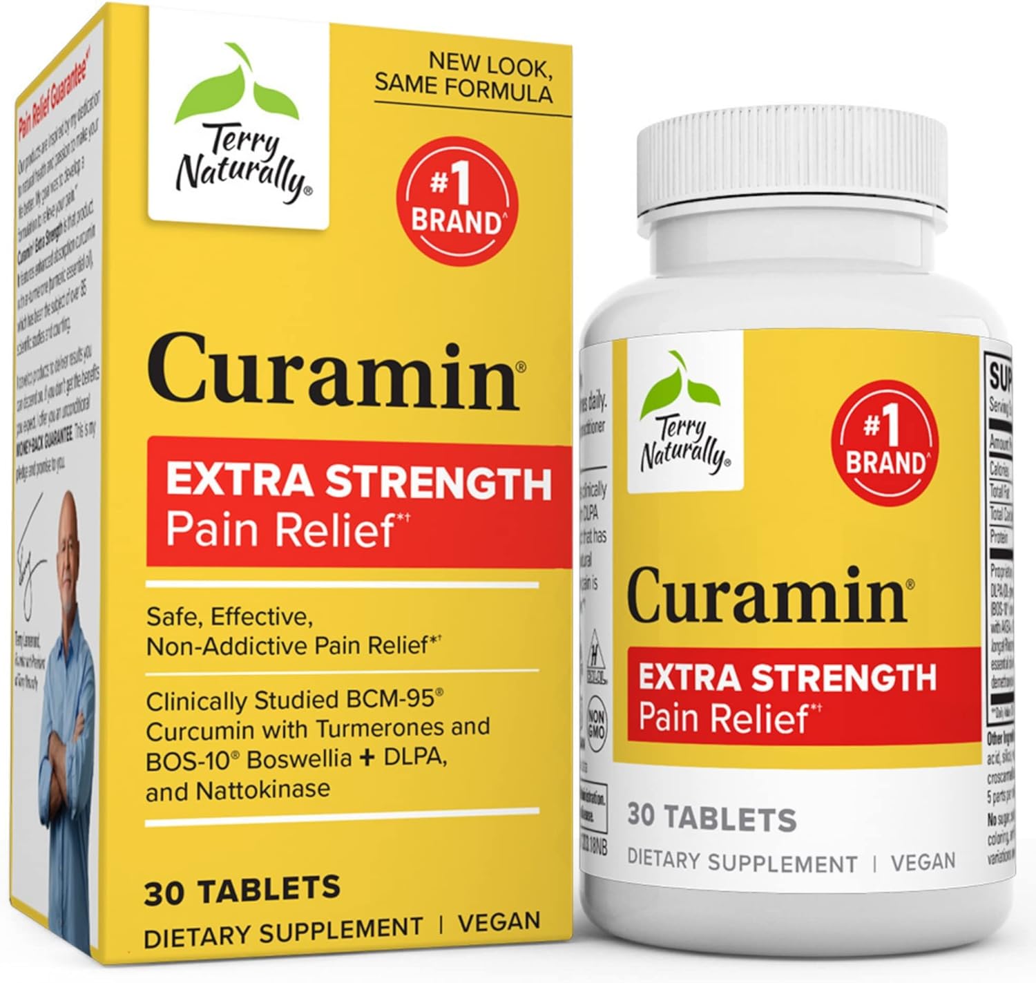Terry Naturally Curamin Extra Strength - 30 Tablets - Non-Addictive Pain Relief with Curcumin, Boswellia, DLPA & Nattokinase - Non-GMO, Vegan - 10 Servings
