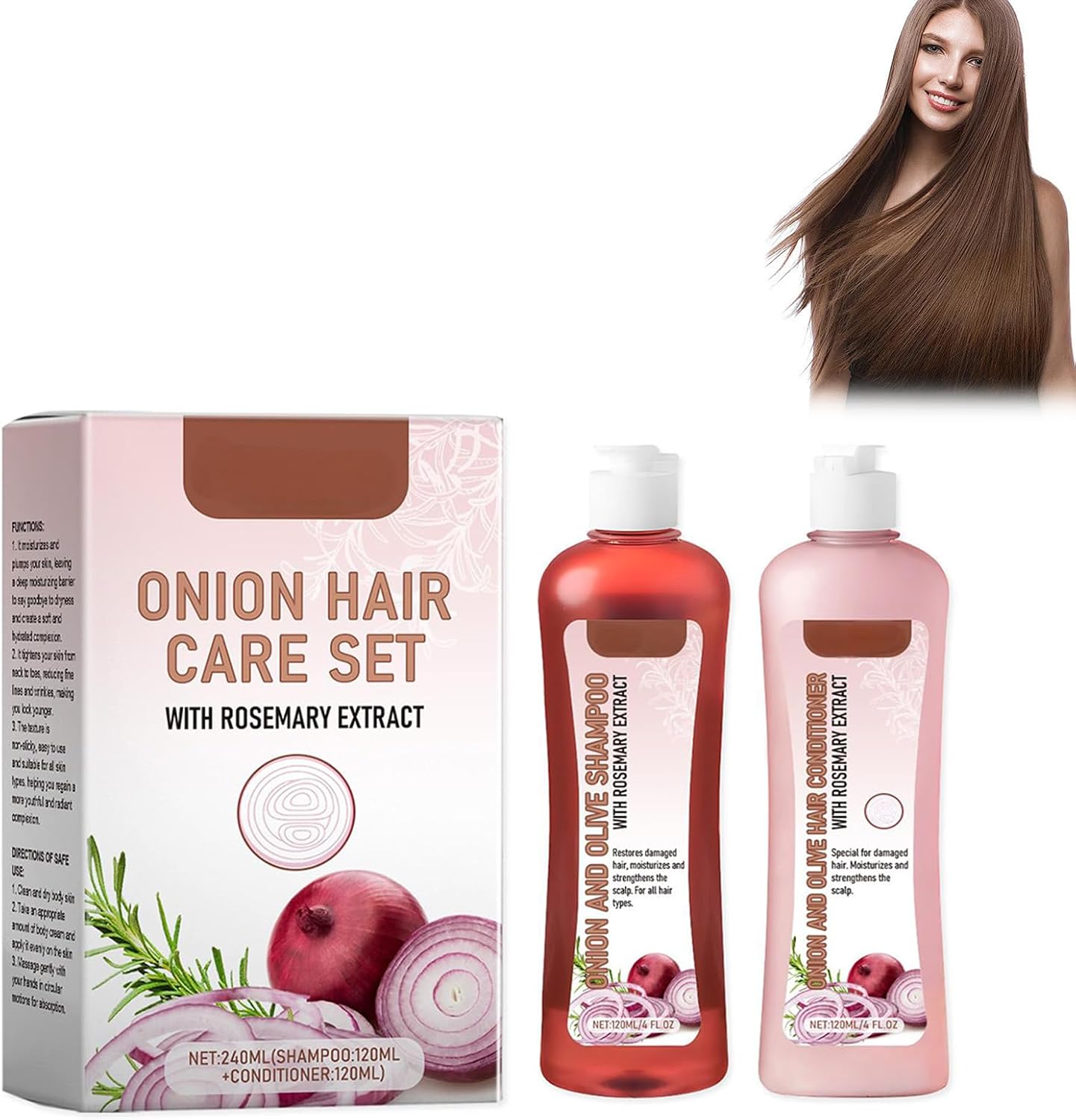 Onion And Olive Shampoo Conditioner Set, Onion Rosemary Shampoo Set For Hair Growth & Volume, Hair Care Shampoo & Conditioner Set - 120 Ml Duo Against Hair Loss For Stronger, Thicker, Longer Hair