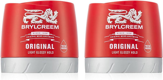 2x Brylcreem ORIGINAL LIGHT GLOSSY HOLD Mens Hair Styling Cream RED TUB 150ml