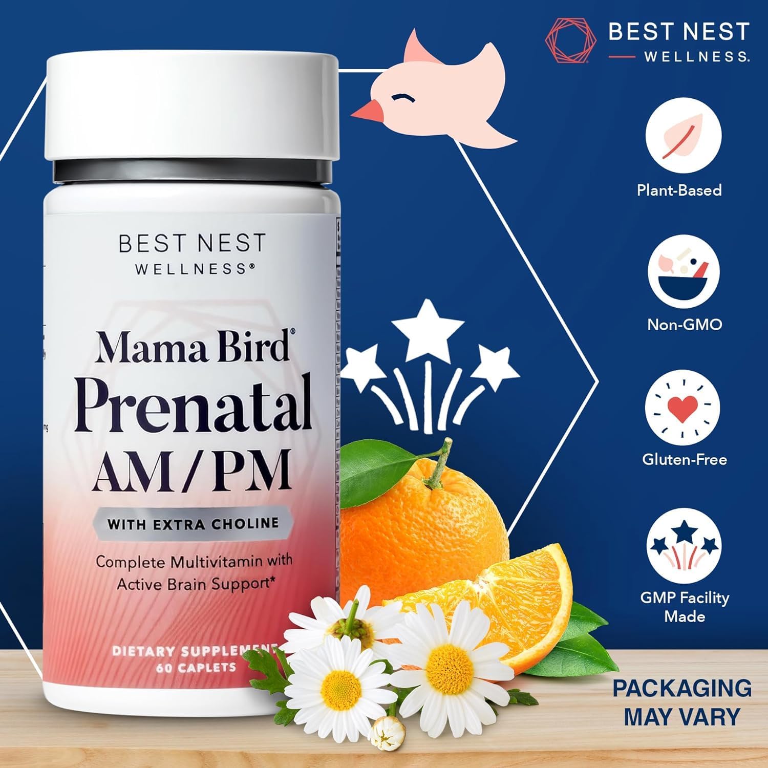 Best Nest Wellness Mama Bird AM/PM Prenatal Vitamins for Women: Methylated Multivitamin with Choline B12 & Methylfolate (Folic Acid), Pregnancy Vitamins for Women, w/Herbal Blend, 2X Daily, 60 Ct : Health & Household