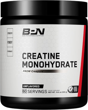 Bare Performance Nutrition, Bpn Pure Creatine Monohydrate By Creapure, Safe And Effective, Unflavored, 60 Servings