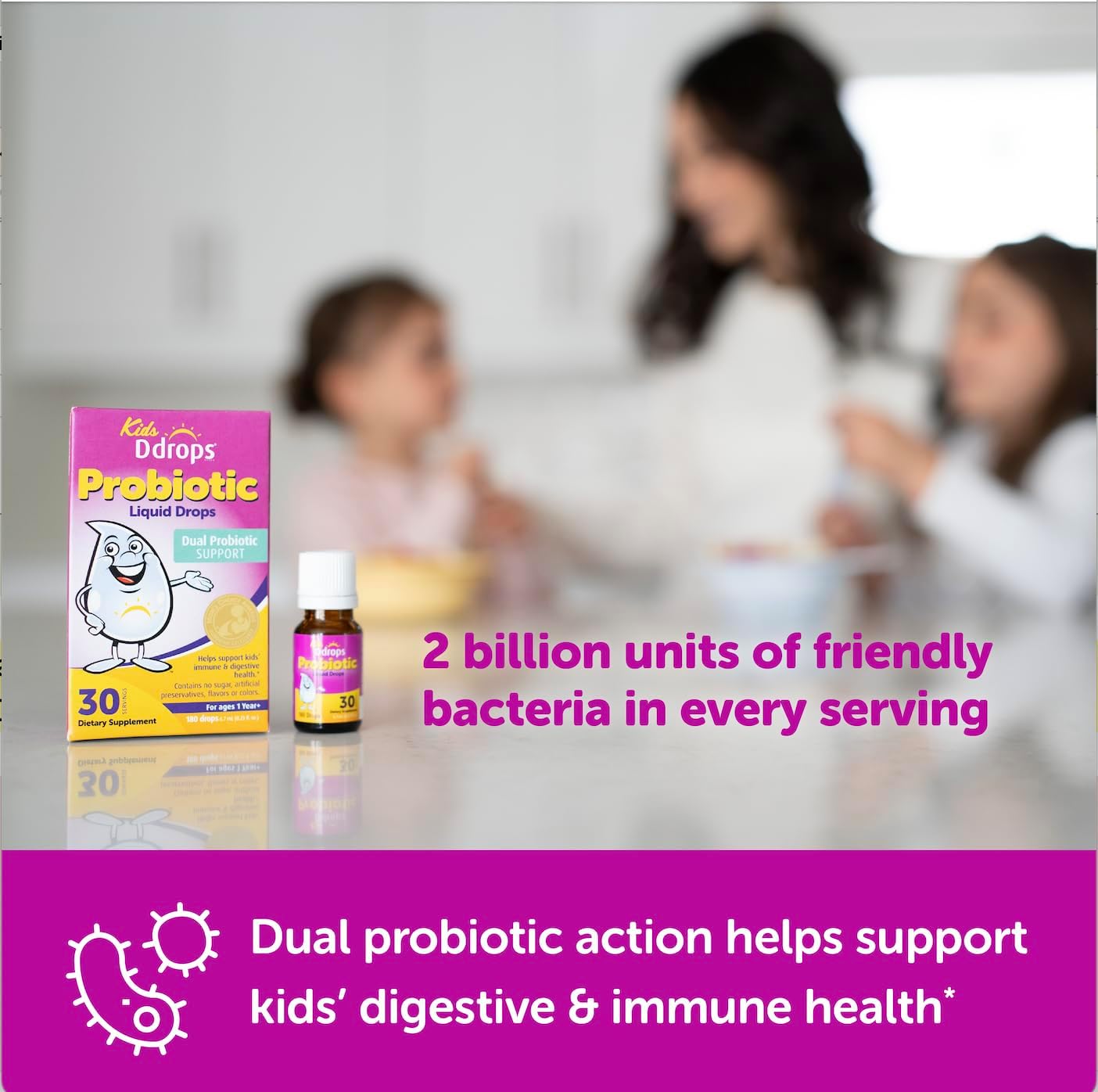 Ddrops Kids Probiotic Liquid Drops, Dual Probiotic Support, Helps Support Kids' Immune and Digestive Health, 30 Servings : Health & Household