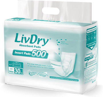 Livdry Incontinence Pads For Women And Men, Long Length Insert, Extra Absorbency With Odor Control (30 Count)