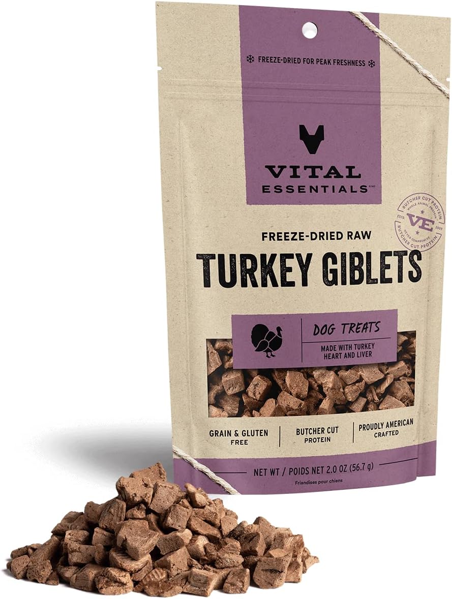 Vital Essentials Freeze Dried Raw Single Ingredient Dog Treats, Turkey Giblets, 2 Oz