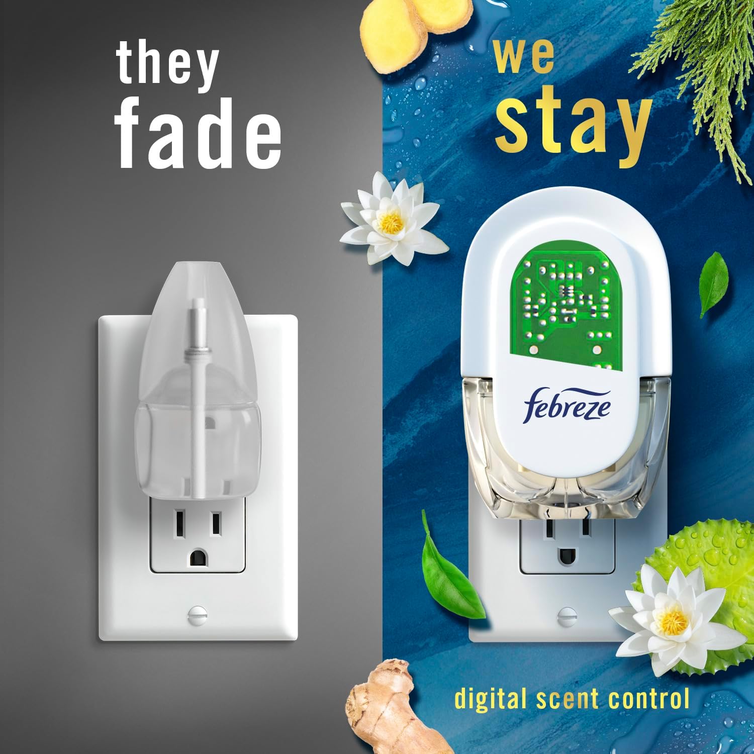 Febreze Origins Fade Defy Plug Air Freshener & Odor Fighter, Ocean, (3) .87 Fl. Oz. Oil Refills