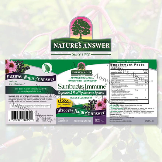 Nature's Answer Alcohol-Free Sambucus Immune Support, 8   - Made from 12,000 mg Black Elderberry, Infused with Echinacea and Astragalus Zinc and Vitamin C