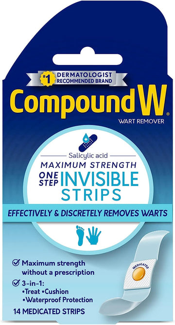 Compound W Maximum Strength One Step Invisible Wart Remover Strips, 14 Ct