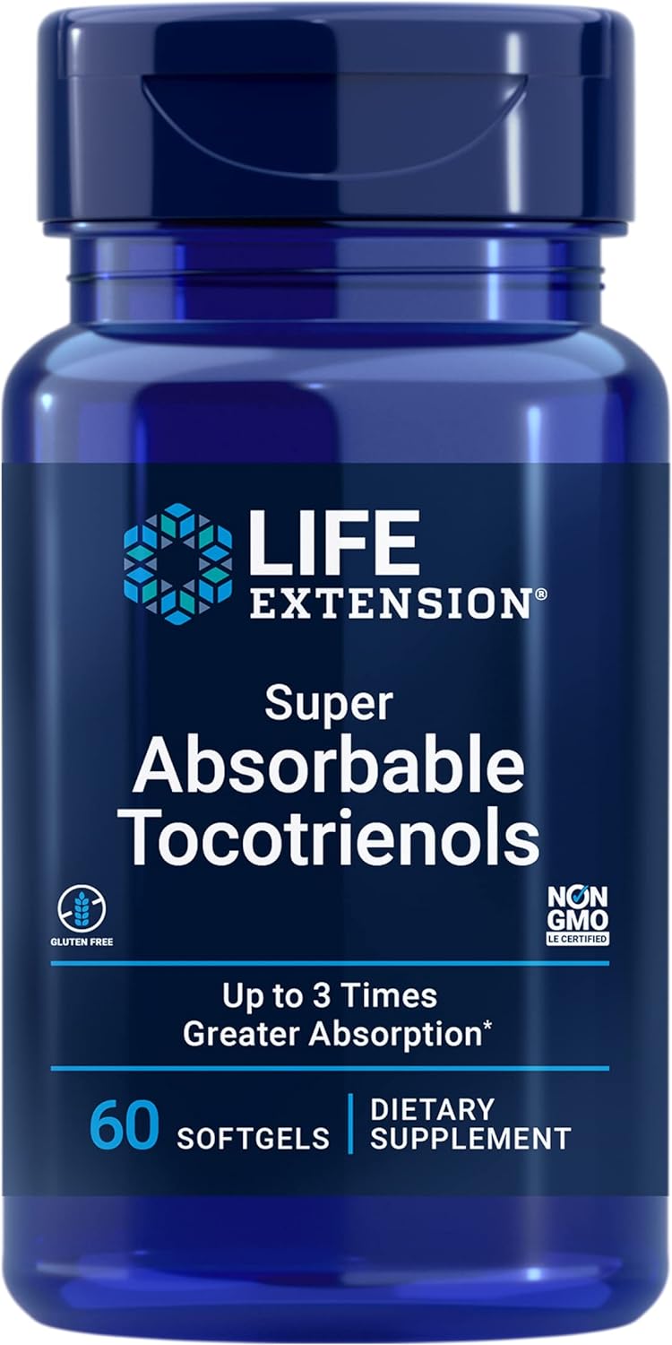 Life Extension Super Absorbable Tocotrienols – Vitamin E D-Alpha Tocopherol Supplement For Healthy Brain, Hair, Skin, Eye And Immune System – Gluten-Free, Non-Gmo – 60 Softgels