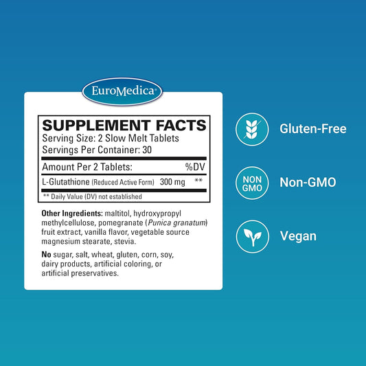 Euromedica Clinical Glutathione - Antioxidant Supplement For High Absorption - Dietary Supplement With L-Glutathione - Vegan Supplement To Support Cell Health - 60 Slow Melt Tablets