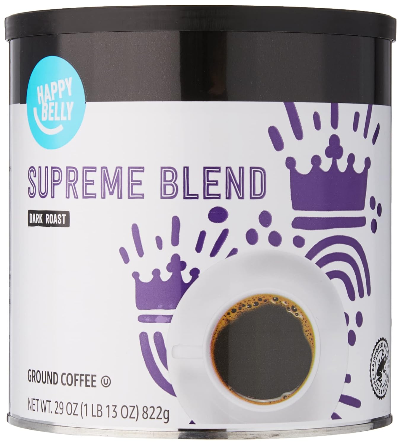 Amazon Brand - Happy Belly Supreme Blend Canister Ground Coffee, Dark Roast, 29 ounce (Pack of 1)