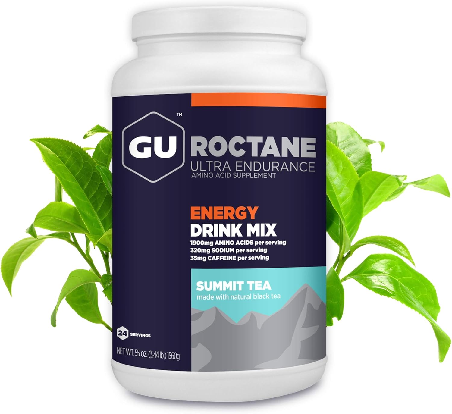 Gu Energy Roctane Ultra Endurance Energy Drink Mix, Vegan, Gluten-Free, Kosher, 35Mg Of Caffeine, And Dairy-Free N-The-Go Energy For Any Workout, 3.44-Pound Jar, Summit Tea