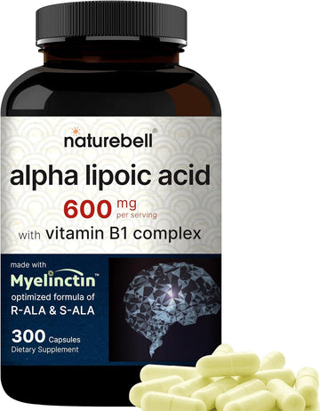 Alpha Lipoic Acid 600Mg W/ B1 Complex | 300* Capsules, 4 In 1 Myelinctin Formula, R-Ala | S-Ala | Thiamine | Benfotiamine, High Bioavailability And Potency, Third Party Tested, Non-Gmo & No Gluten