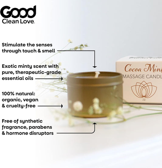 Good Clean Love Cocoa Mint Massage Candle, Creates An Aromatic & Intimate Massage Oil, 100% Natural, Made With Pure Essential Oils, Exotic Sweet & Balanced Warm Scent, Aphrodisiac Fragrances, 2 Oz